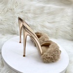 Super High Heels Summer Women Slippers Fur pointed toes Slip On Slides high heels 12cm sexy women sandals 33-4512cm