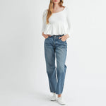 Women Long Sleeve Fall Peplum Tops Casual Solid Color Ruffled Hem Basic T-shirts Streetwear