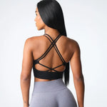 Virtue Seamless Sports Bra Women Backless Gym Crop Top Medium Impact Padded Yoga Bras Strappy Push Up Fitness Brassiere Woman