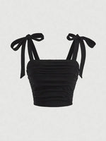 Solid Tie Shoulder Ruched Wide Strap Slim Fit Crop Top for Women Summer 2024 Y2K Clothes Pink Backless Cami Top Streetwear