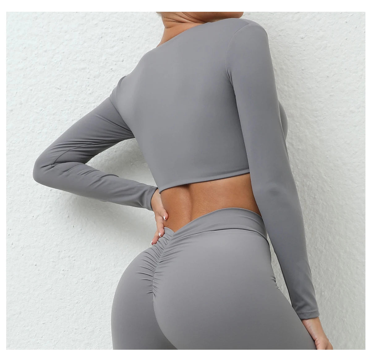 Long Sleeve Gym Crop Tops for Women Twist Deep V Workout Quick Dry Padded Sports Fitness Yoga T-Shirt