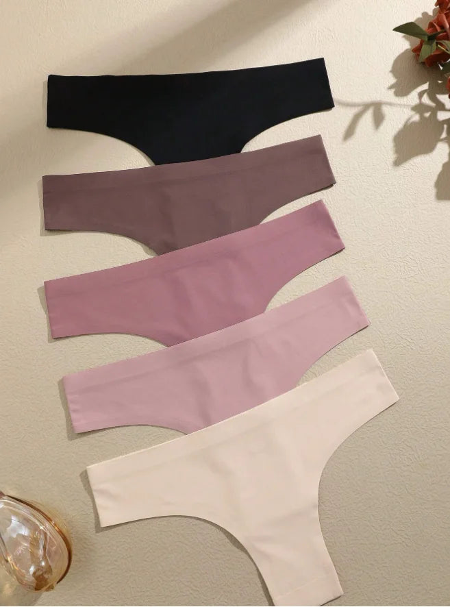 5PCS Seamless Maillard Panties Ultra-thin Brazilian panties Women Ice Silk Underwear Sexy Panty Low Waist G-string Female Solid
