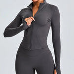 Zipper Long Sleeve Sports Jacket Women Fitness Yoga Shirt Gym Top Activewear Running Coats Push Up Workout Clothes Woman Jacket