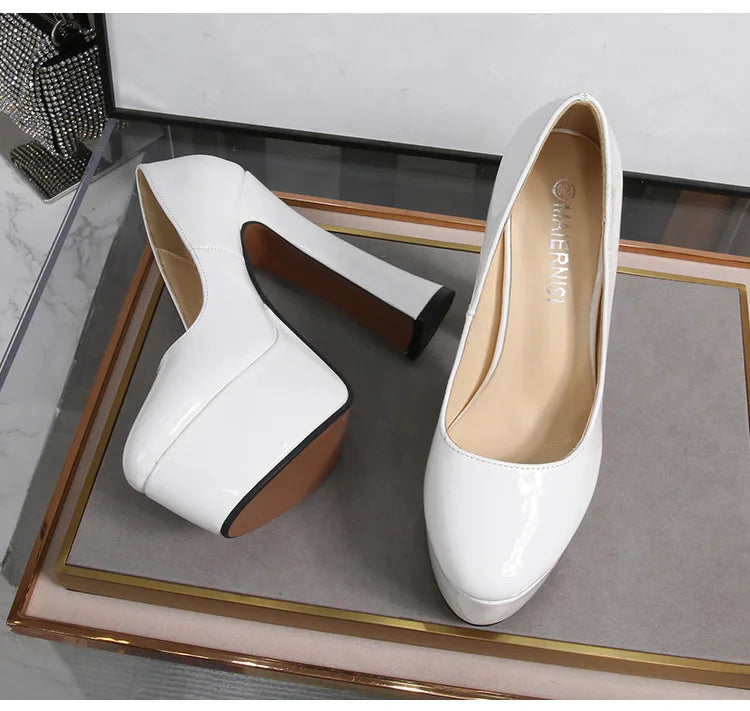 2022 New Model Catwalk Show 14CM High Heels Women's Banquet Party Round Toe Wear Single Shoes Large Size Women's Shoes 35-46