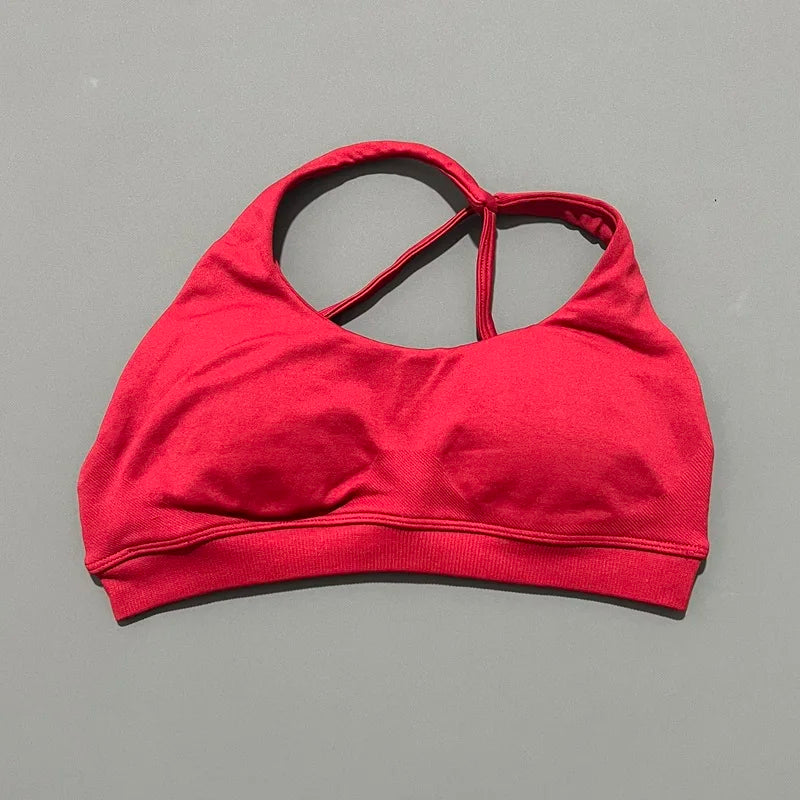 HISTELLO Impacts Asymmetric Sports Bra Women Seamless Yoga Underwear Adjustable Backless Halter Top Workout Running Gym Bra