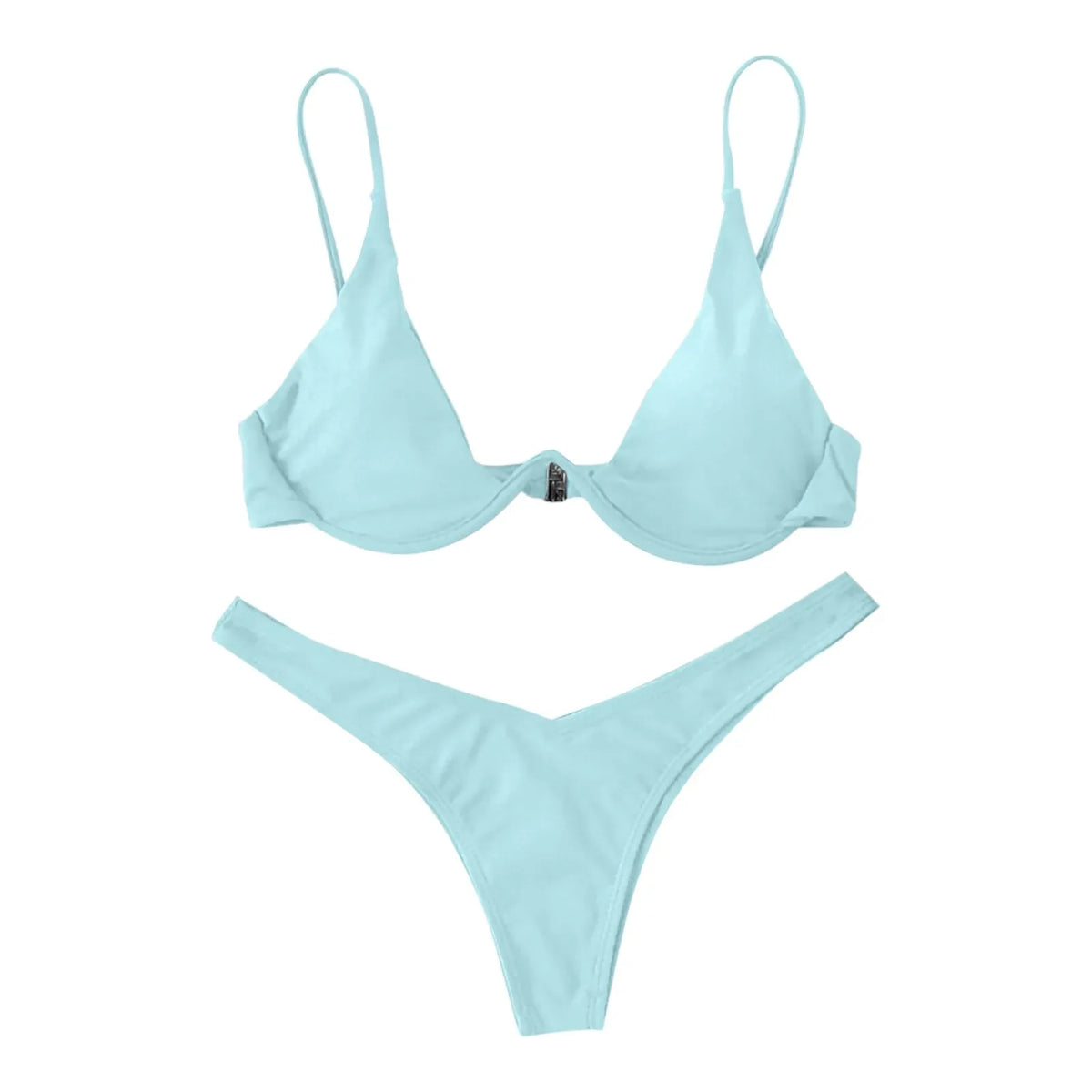 Sexy Underwire Bikini 2024 Mujer Women Solid Red Push Up Bra Thong Swimsuit Halter V Neck Bathing Suit Mini Micro Thong Swimwear