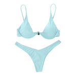 Sexy Underwire Bikini 2024 Mujer Women Solid Red Push Up Bra Thong Swimsuit Halter V Neck Bathing Suit Mini Micro Thong Swimwear