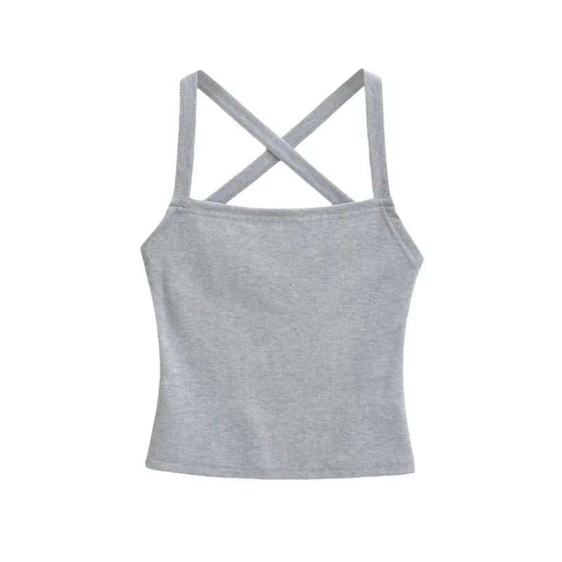 Solid Color Sexy Back-Cross-Strap Tank Top For Women New Summer Slim-Fit Short Outerwear Base Top Pure Desire Casual Style 56ZA