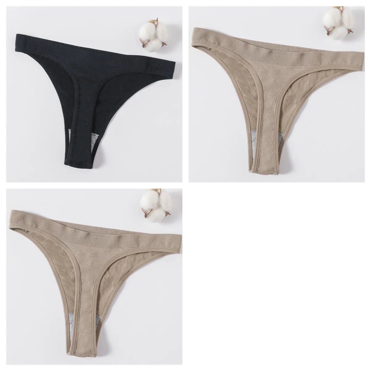 3Pcs/Set Women Brazilian Panties Low-Rise Thong Comfort T-back Underwear Sexy Lingerie High-Stretch Ｇ-string Multi Color M-XL