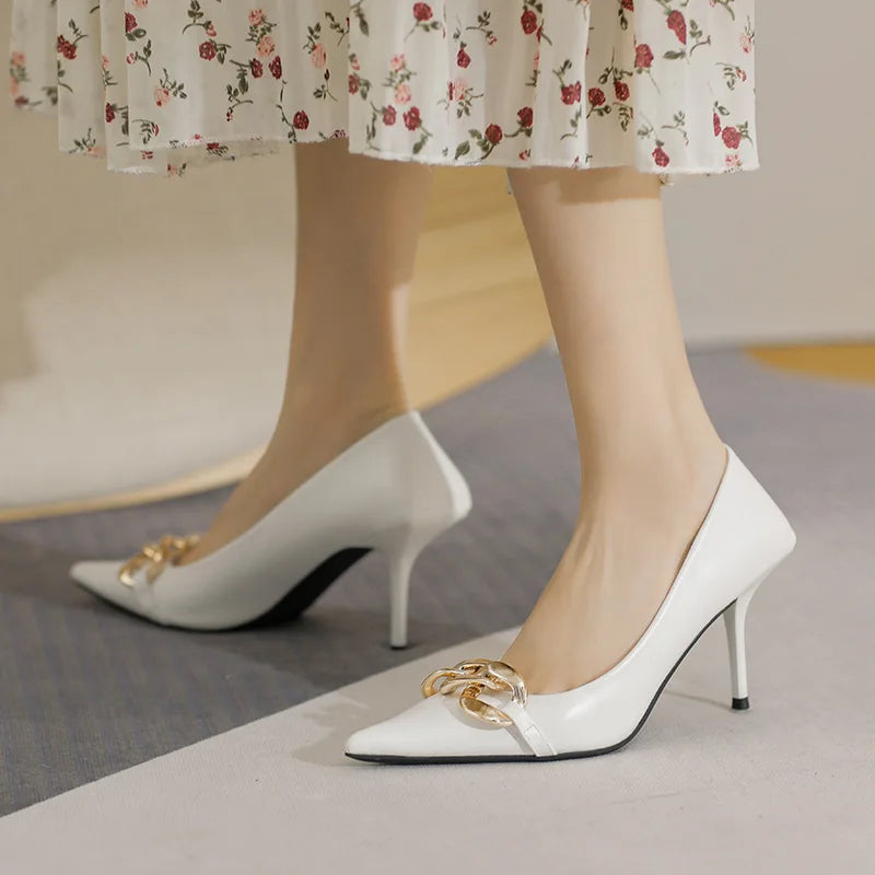 Women Pumps Luxury Female High Heels Metal Pointed Toe Professional Dress Party Ladies Office Shoe 2021Summer Fashion Large Size