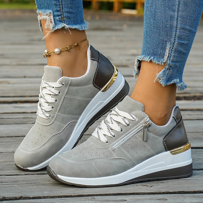 Plus Size 44 Platform Casual Sneakers for Women Lace Up Anti Slip Thick Sole Sport Shoes Woman 2026 Spring Zipper Walking Shoes