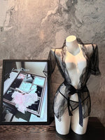 Ladies Sexy Lace Pajamas Evening Dress Sexy Lingerie Transparent Mesh Robe Underwear Solid Color Lace Bathrobe Dress Sex Clothes