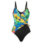 Vintage Black Tie Dye Gradient Swimwear Women 2026 V Neck Drawstring Slim Tummy Control One Piece Swimsuit Bathing Suit Monokini