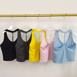 Women's Summer V-Neck Yoga Sports Vest Hanging Back Neck Design Outdoor Running Training Gathered Fit Active Wear Top