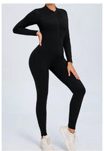 Women's Seamless Yoga Bodysuit Long Sleeve Zipper & Back Cutout Naked Feeling Quick-Dry Running Fitness Workout Jumpsuit