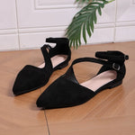 New Sandals for Women One Line Buckle Pointed Pointed-toe Flat-heeled Sandals Women's Suede Fashion Women'S Black Flats Shoes