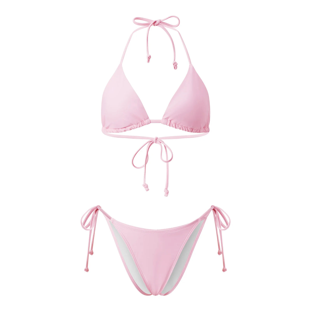 2026 Summer Women's Solid Color Swimwear Halter Bikini Set Bra with Side Tie Thong 2Pcs Bathing Suits Sexy Fashion