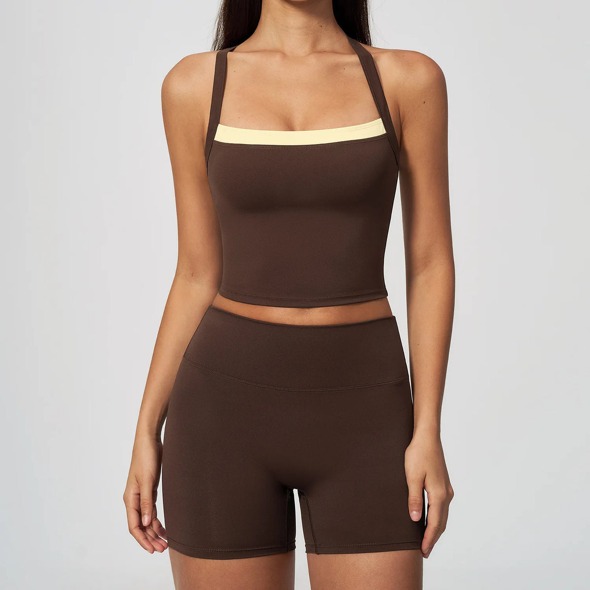 Naked Yoga Suit Workout Clothes Women Back Cross Shockproof Slim Sports Tank Top High Waist Short Fitness Suit Athletic Wear