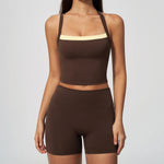 Naked Yoga Suit Workout Clothes Women Back Cross Shockproof Slim Sports Tank Top High Waist Short Fitness Suit Athletic Wear