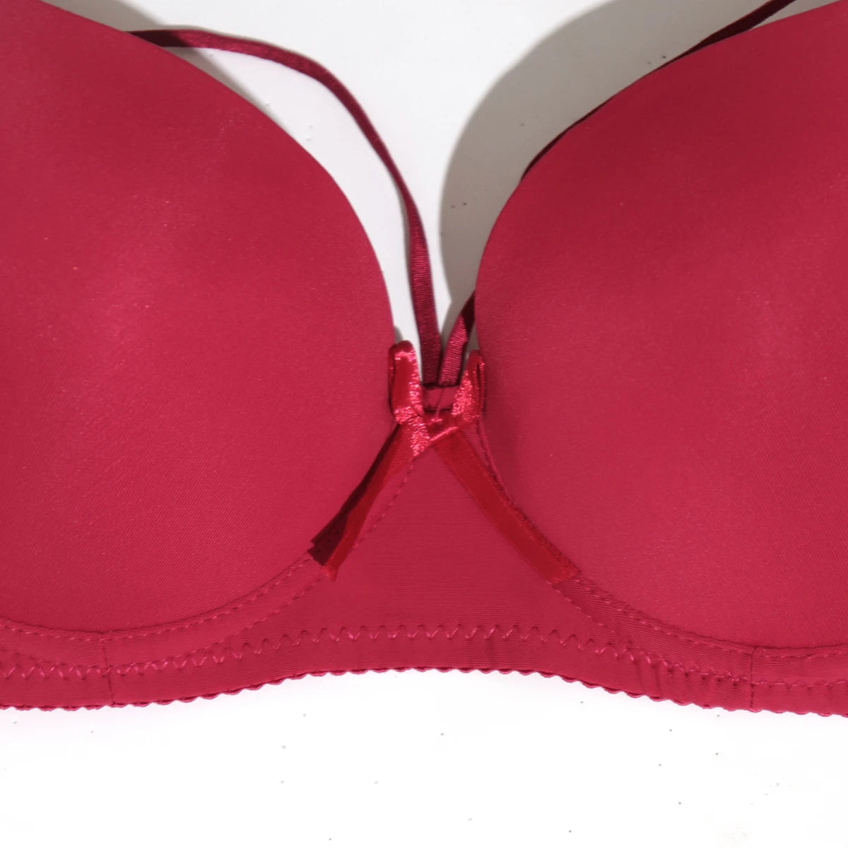 Beauwear Solid Color T-shirt Bras for Women Padded Bra Push Up Cross Straps Bow Underwear
