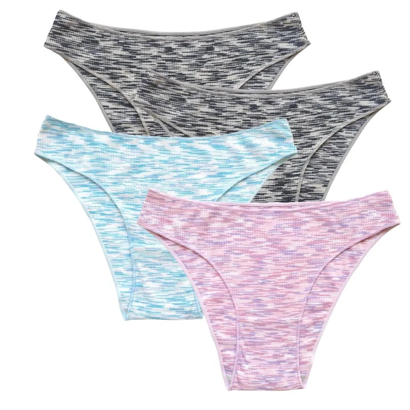 4Pcs/Set Women's Panties Low Rise Briefs Stretch Underwear Female Underpants Colorful Striped Panties Comfort Lingerie S-XL