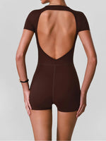 Butt Lifting One Piece Body Shaping Yoga Jumpsuit Women Short Sleeve Hollow Out Backless Bodycon Shorts Sports Suit Workout Wear