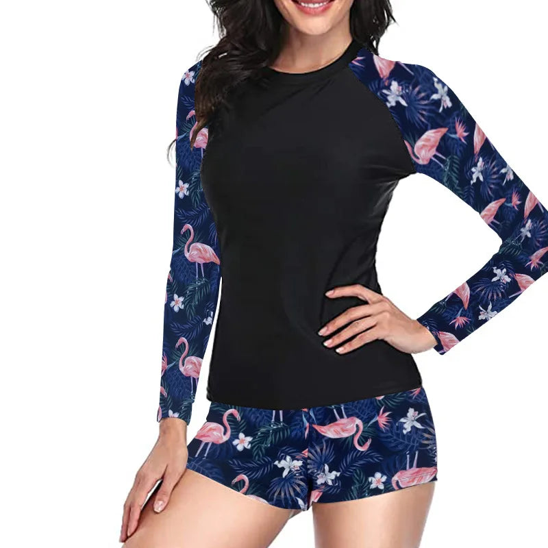 Women's Swimsuit Tankini Set Female Long Sleeves Swimwear 2026 Surfing Sports Pool Beachwear 3-Piece Bathing Suits With Shorts