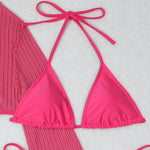 Women micro mini halter bikinis sets 3pcs with knitted long sleeve hollow out mini dress swimsuit bathing suit beach outfits