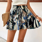 Print Loose Wide Leg Shorts for Women Shorts Summer Casual Elastic Waistband A-Line Shorts Chic Ladies Holiday Beach Shorts