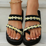 2025 Thick Bottom Clip Toe Slippers for Women Fashion Floral Fabric Wedge Sandals Woman Summer Eva Wear-Resistant Slides Female