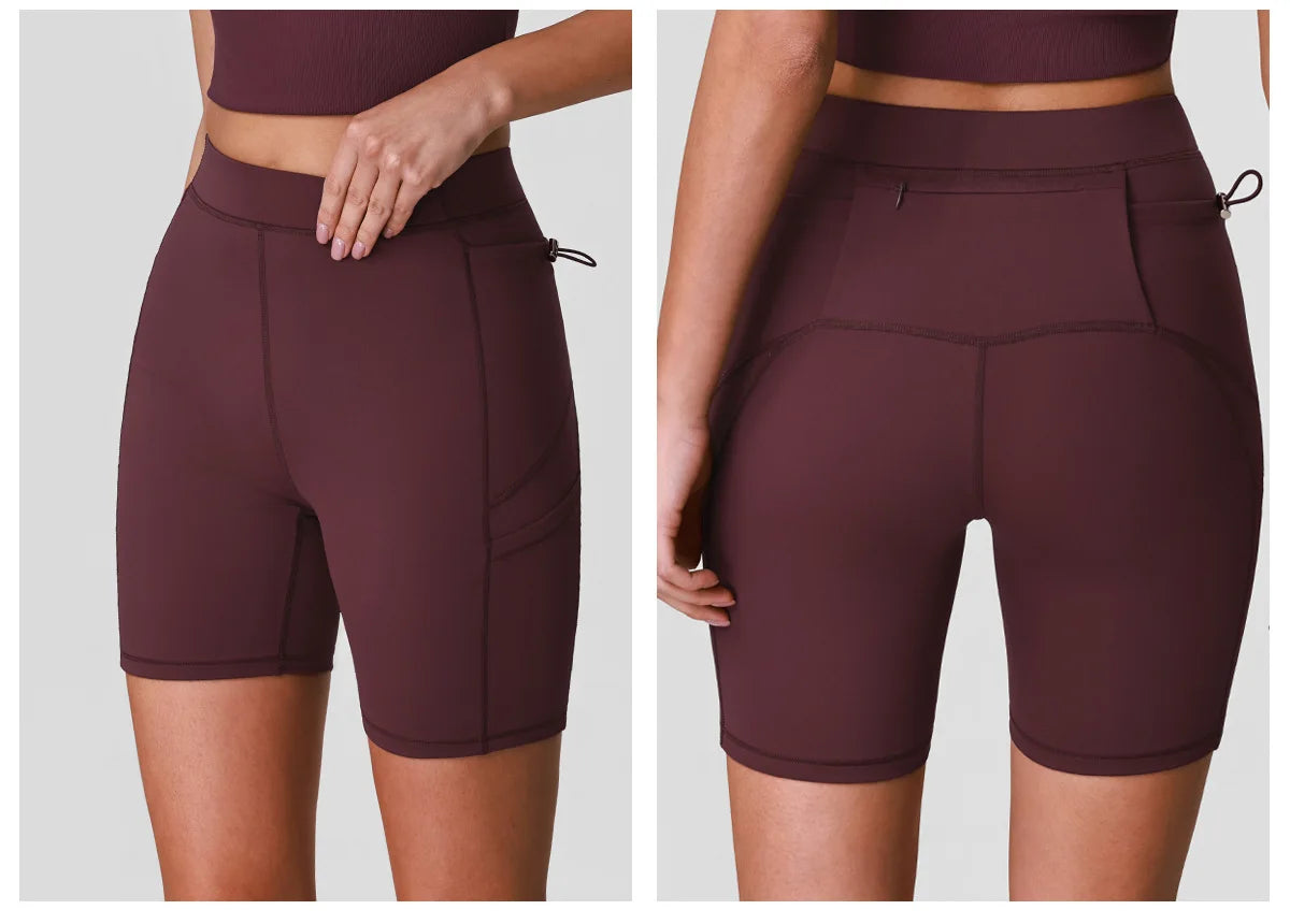 Naked High Waisted Yoga Shorts Women Quick Drying Side Pocket Cycling Pants Outdoor Abdominal and Hip Lifting Sports Shorts