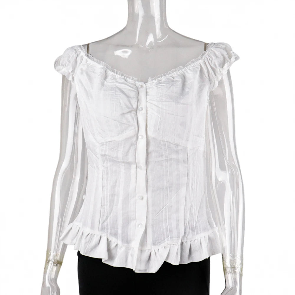 Phantasy Y2K Women Tops White Lace T-Shirt Button Tees Vintage French Style Tops 2025 Spring Summer Tops Female Streetwear