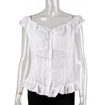 Phantasy Y2K Women Tops White Lace T-Shirt Button Tees Vintage French Style Tops 2025 Spring Summer Tops Female Streetwear
