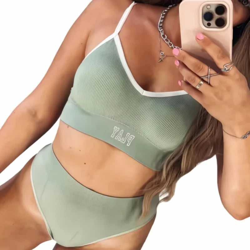 Women Seamless Bra And Panties Set High Rise Thongs Non-wire Sports Bra Comfy Brassiere Female Underwear Sexy Lingerie Set