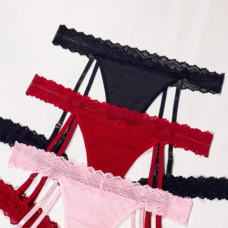 1pcs XL-4XL Plus Size Lace Women Thongs Mid Waist Solid Ladies G-string New Fashion Erotic Underwear Female Suspender Socks