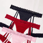 1pcs XL-4XL Plus Size Lace Women Thongs Mid Waist Solid Ladies G-string New Fashion Erotic Underwear Female Suspender Socks