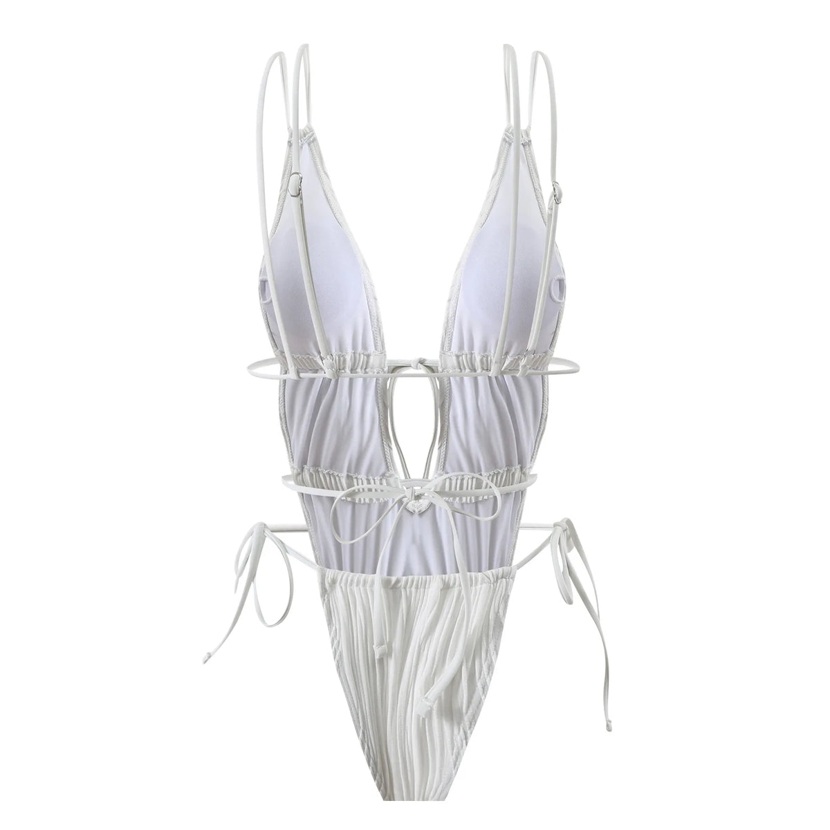 2026 New Deep V One Piece Black Swimsuit Halter Solid Color Women's Backless Bathing Suit Bandage White Swimwear For Female