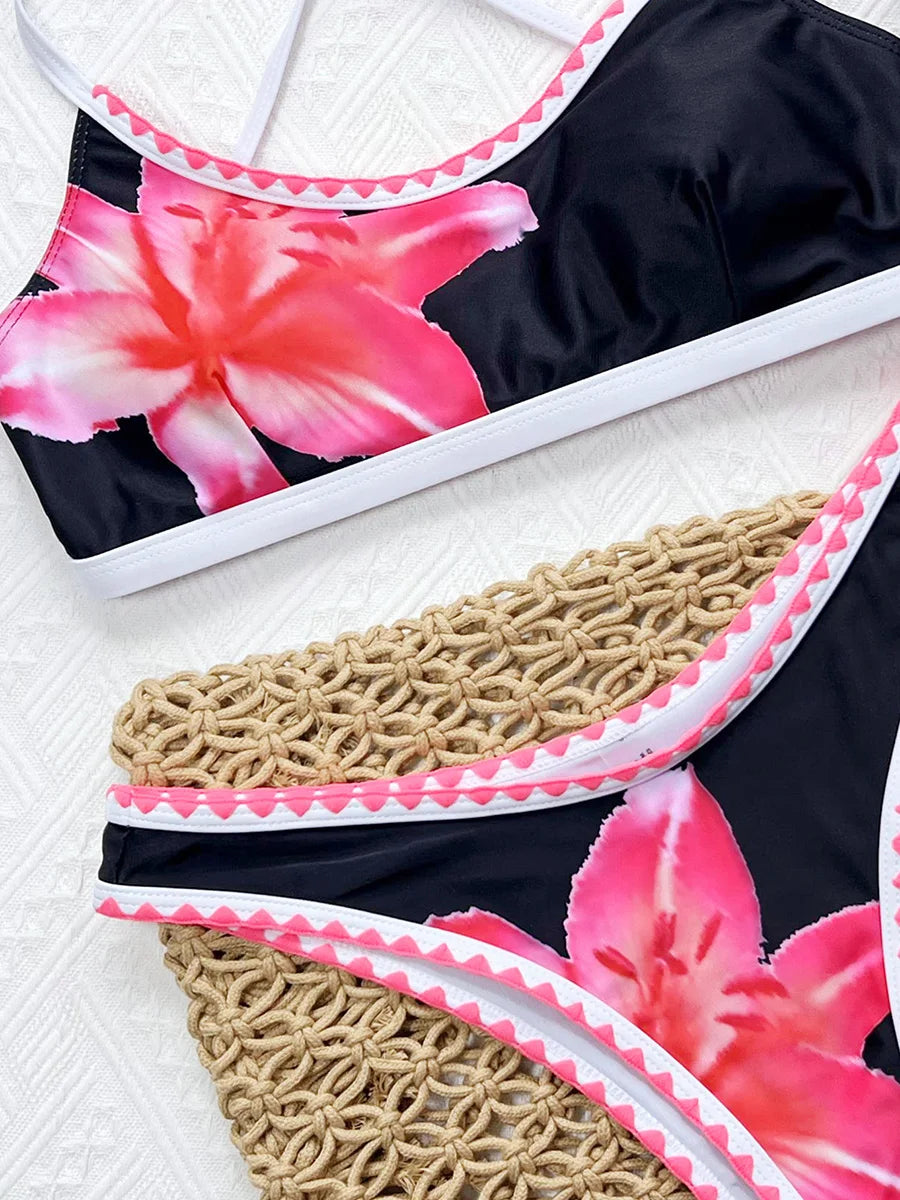 Sexy Flowers Printed Brazilian Bikini Female Swimsuit Women Swimwear Two-pieces Bikini Set Padded Bather Bathing Suit Swim Lady