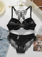 Hot selling 2-piece set of sexy red front button braissere beautiful back butterfly fashion bra push up women's set A2120