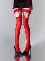 Women Lolita Stockings Elastic Soft Lace Bow Hold-up Stockings Party Club Sexy Thigh High Socks Hosiery