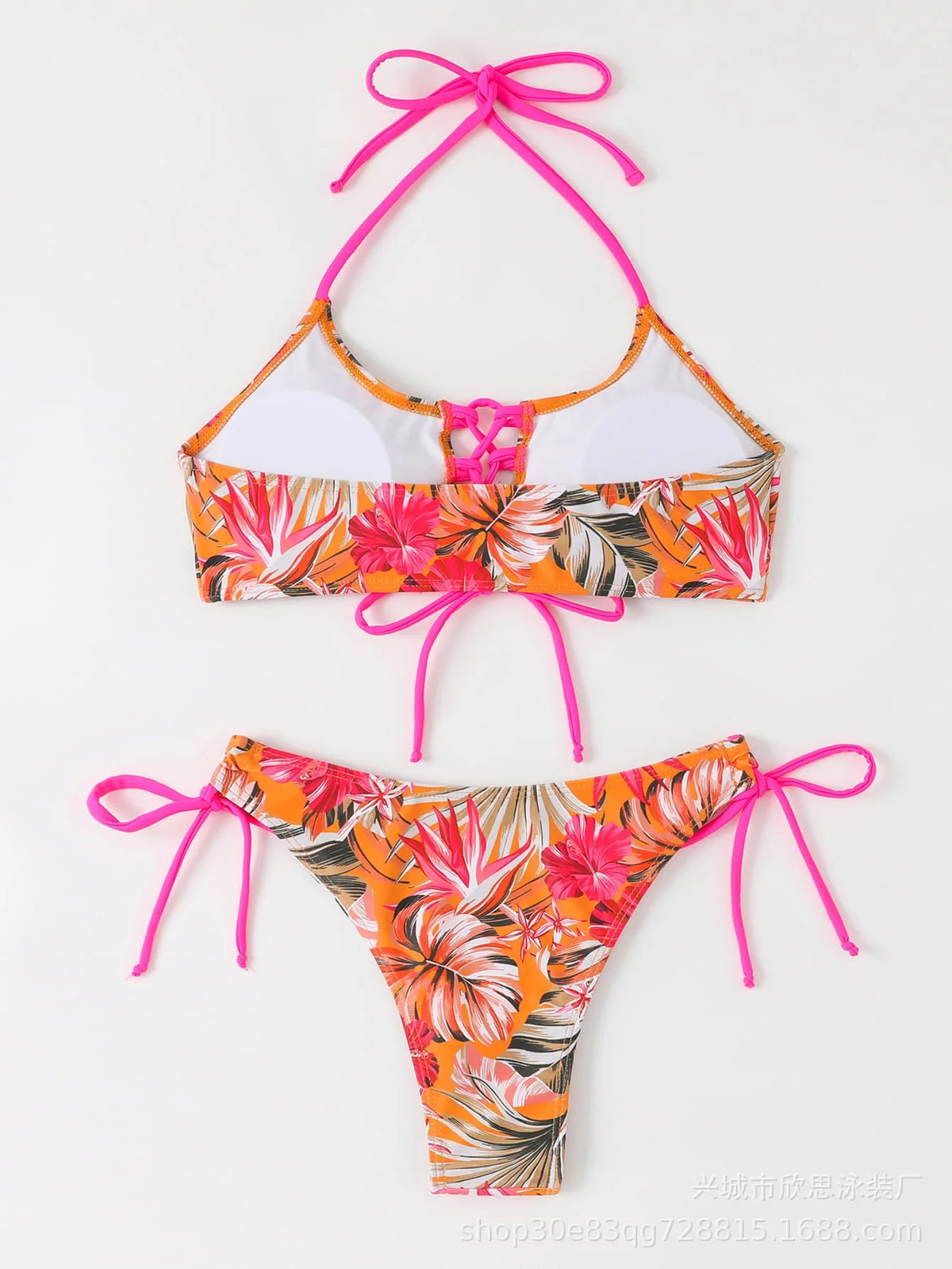 New Cross-Strap Split Beach Sets Women's European & American Sexy Print Bikini Set for Foreign Trade Fashion Swimsuits