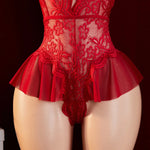 Temptation With Open Crotch Women Lingerie Hot Lace Tie Bodysuit Sexy Pajamas Babydoll Sex Bodysuit Desire Night Erotic Costumes