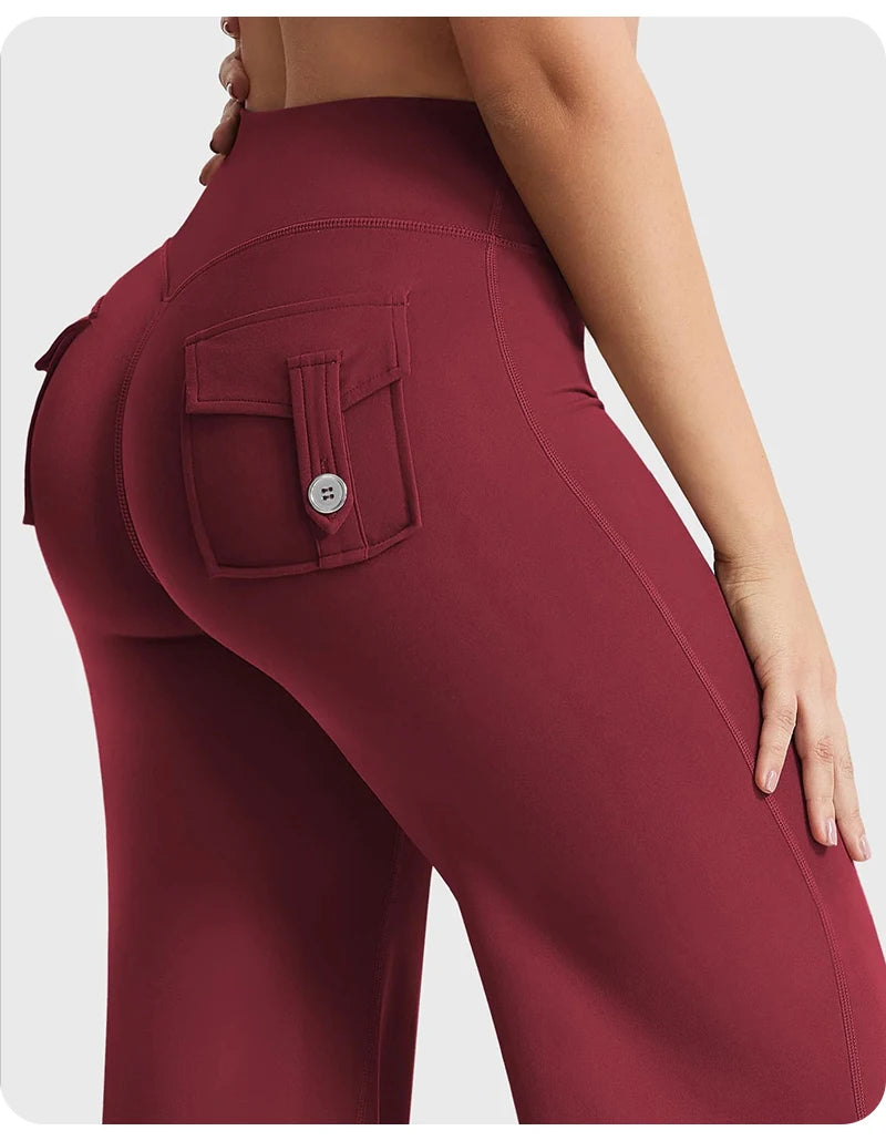 High Waist Pocket Yoga Pants for Women - Stretch Breathable Gym Workout Leisure Tummy Control Tights with Pockets