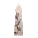 Summer Vacation Style Print Long Dresses Women Sexy Backless Slim Sleeveless Halter Neck Dress Fashion Casual Lady Beach Vestido