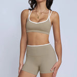 Tight Naked Yoga Shorts Suit Women Double Strap Sports Bra High Waist Flare Leggings Fitness Suit Gym Running Workout Clothes