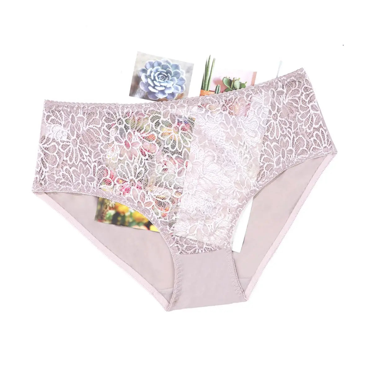 Beauwear Half Transparent Breathable Lace Panties for Women Plus Size Underwear Sexy Lingerie 0XL 1XL 2XL 3XL 4XL 5XL-7121#P