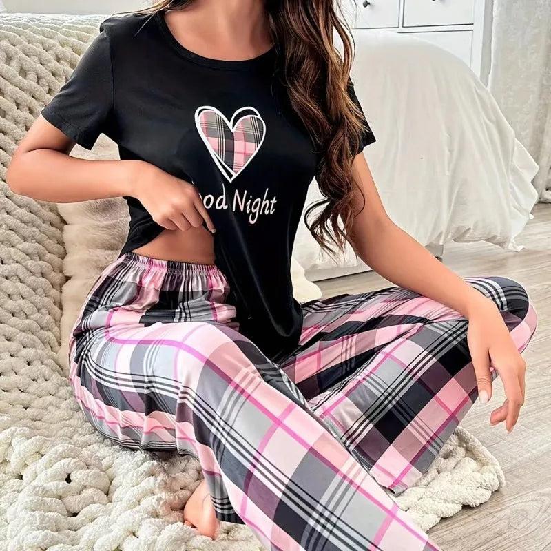 Women's Short Sleeve Crew Neck Top With Shorts And Pants 3 Piece Loungewear Sleepwear Lounge Sets Nighty Print Casual Pajama Set