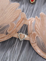 Nude Pink Floral Embroidery Lingerie Set Women Sheer Mesh Push Up Bra And Thong 2 Piece Sexy Transparent Lace Underwear ZA824031