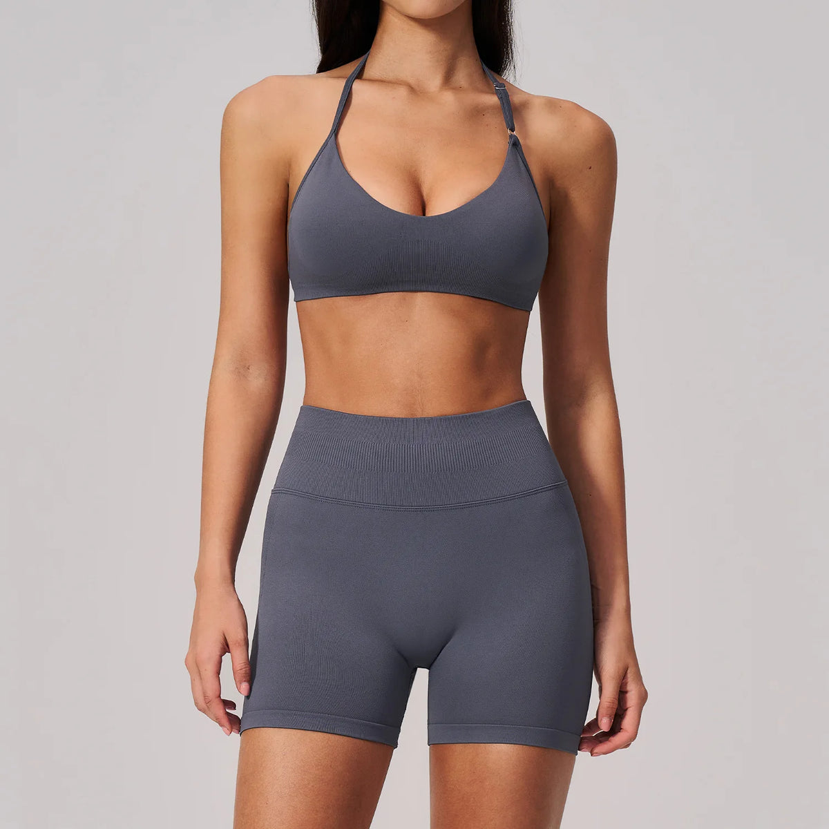 2 Pieces Seamless Yoga Sets Women Solid Color Sports Bra Tight Fitting Peach Buttocks Shorts Fitness Suit Gym Running Tracksuit
