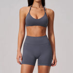 2 Pieces Seamless Yoga Sets Women Solid Color Sports Bra Tight Fitting Peach Buttocks Shorts Fitness Suit Gym Running Tracksuit